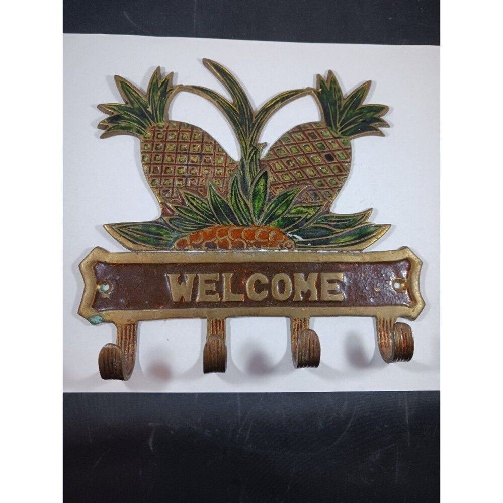 Vintage Solid Brass Pineapple Key Holder Welcome Wall Decor